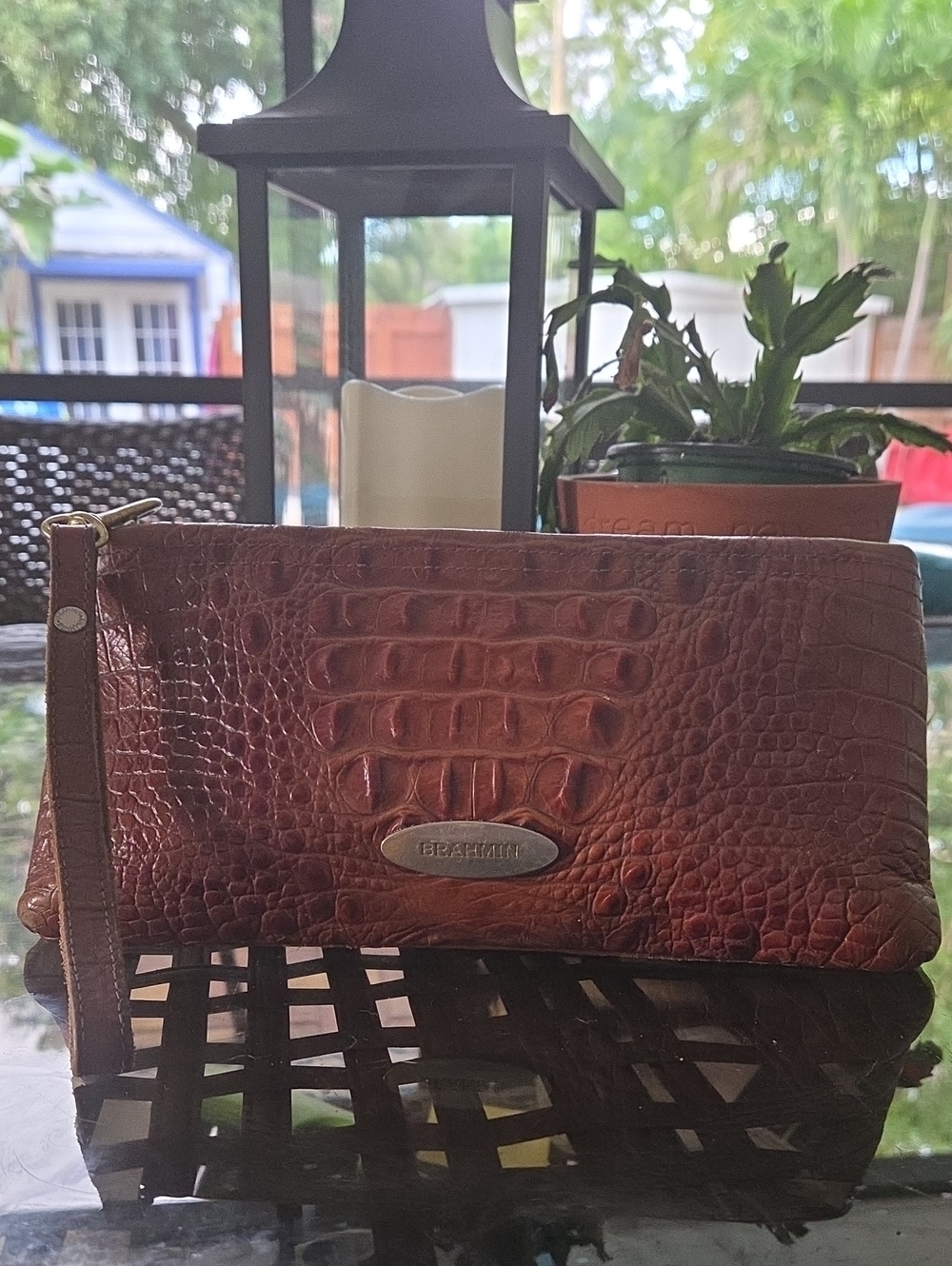 Brahmin Brown Croc-Embossed Women’s Leather Wristlet